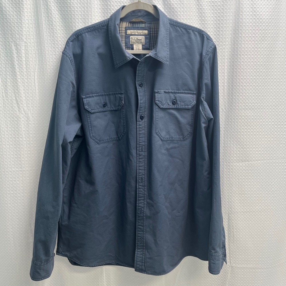 LL Bean Mens XL Blue Hurricane Flannel Lined Shirt Jacket 100% Cotton 300217